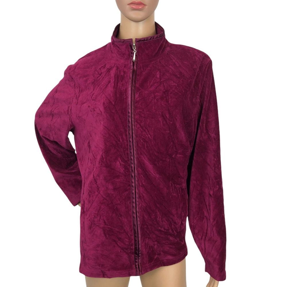 Karen Scott Sport Velvet Track Jacket Size XL Ribbed Velour Full Zip Active Y2K